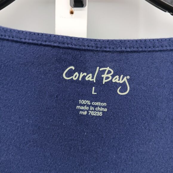 Coral Bay Shirt Women Large Navy Blue 3/4 Sleeve Scoop Neck Casual Pullover Top - Picture 5 of 5